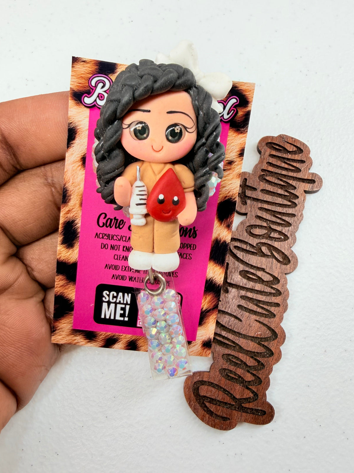 NURSE LAB PHLEBOTMIST Nurse Lab Phlebotomist Bedazzled Badge Reel | Clay Nurse Doll | Laboratory & Blood Draw Tech Badge Holder | Healthcare ID Reel