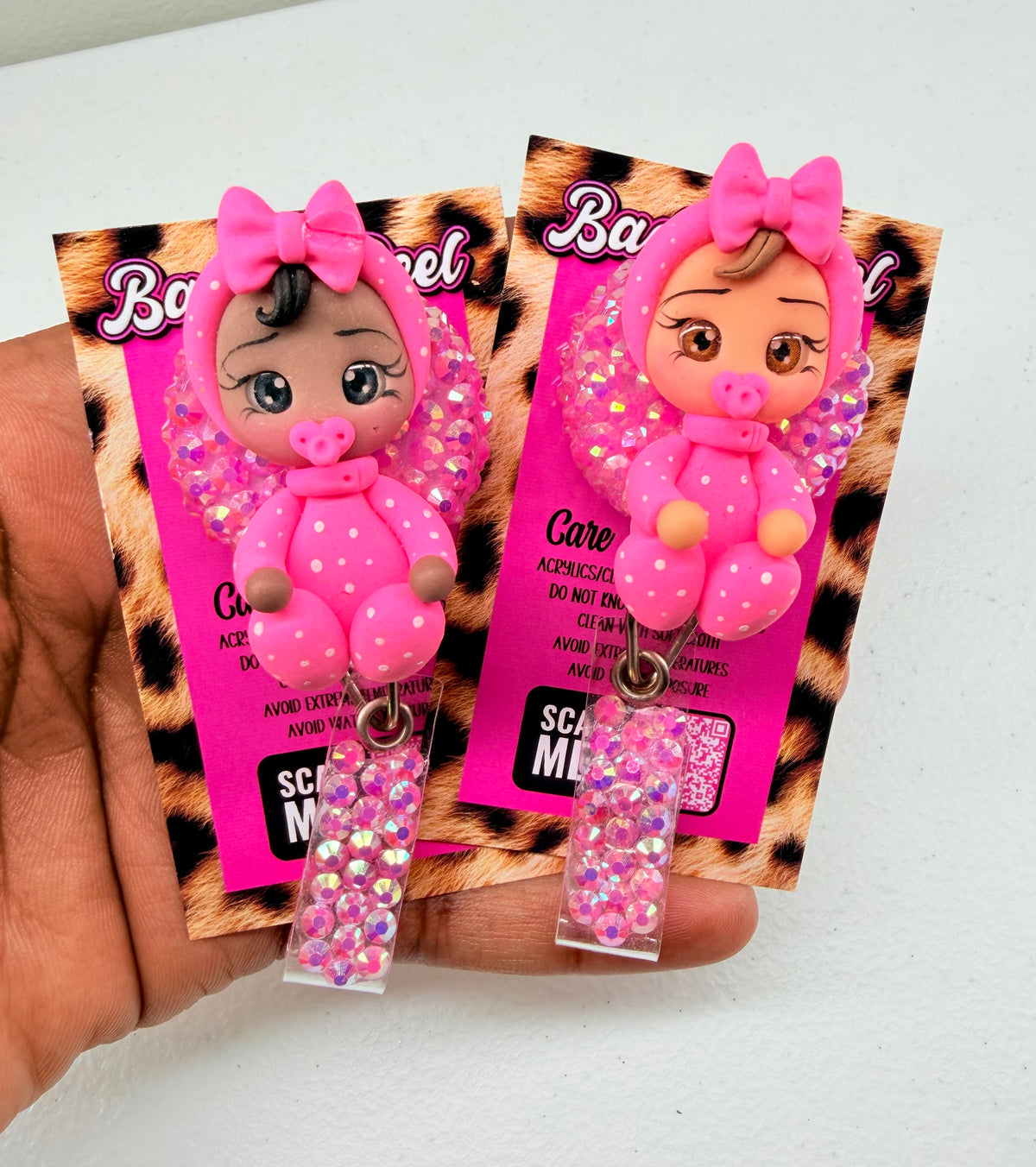 Hot Pink Clay Baby Girl Badge Reel | Cute Baby ID Badge Holder | Rhinestone Badge Reel (Copy)