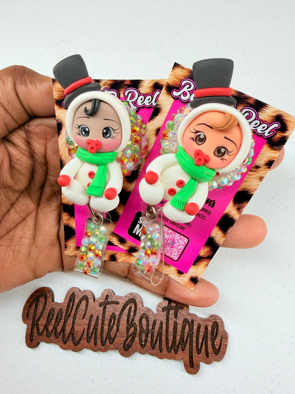 Clay Christmas Baby BELT Clip Badge Reel | Blue Baby ID Badge Holder | Cute Character Badge Reel