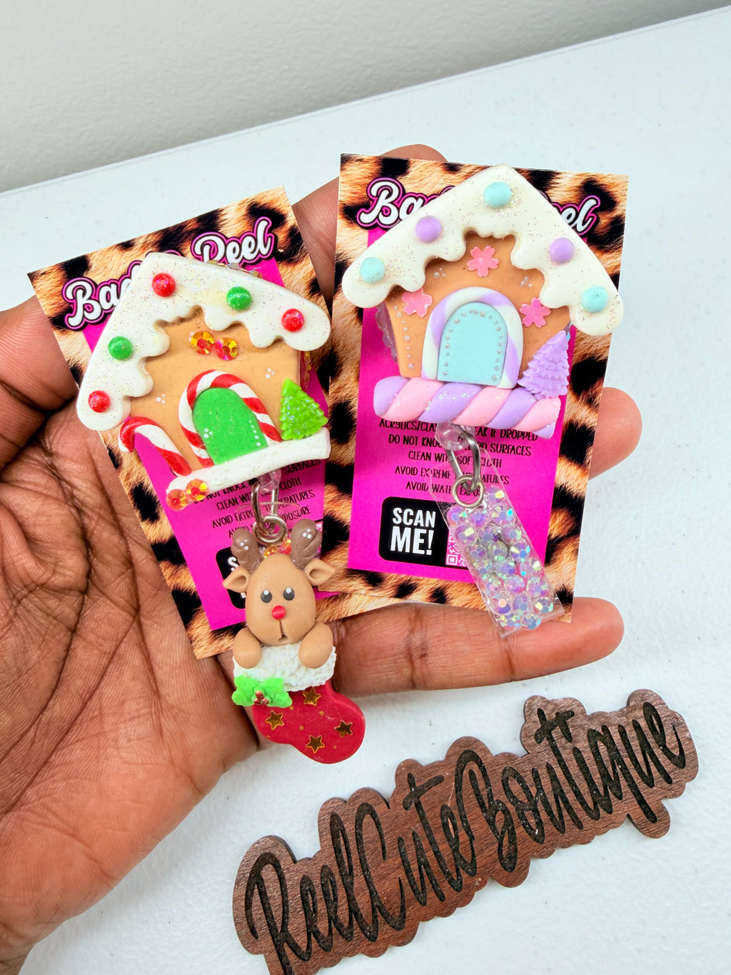 Gingerbread House BELT CLIP Badge Reel | Clay Christmas ID Badge Holder | Holiday Badge Reel
