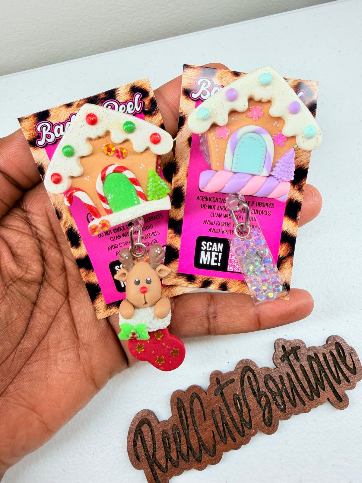 Gingerbread House BELT CLIP Badge Reel | Clay Christmas ID Badge Holder | Holiday Badge Reel