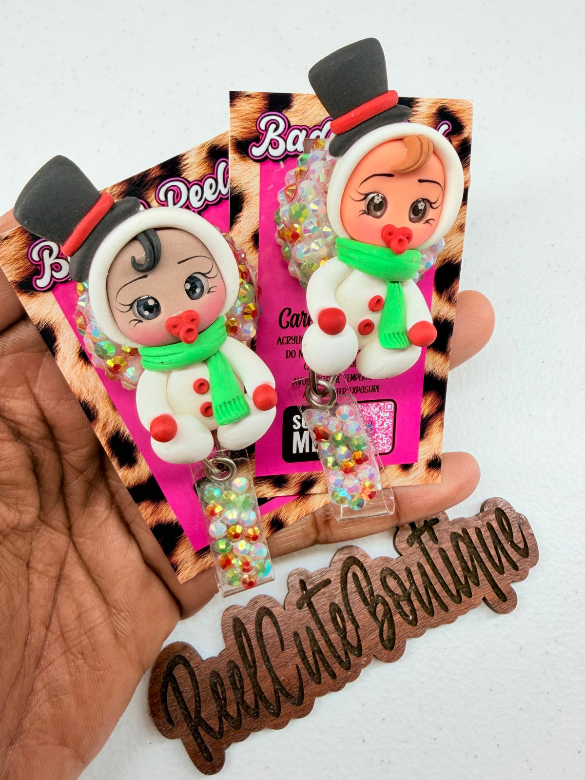Clay Christmas Baby BELT Clip Badge Reel | Blue Baby ID Badge Holder | Cute Character Badge Reel