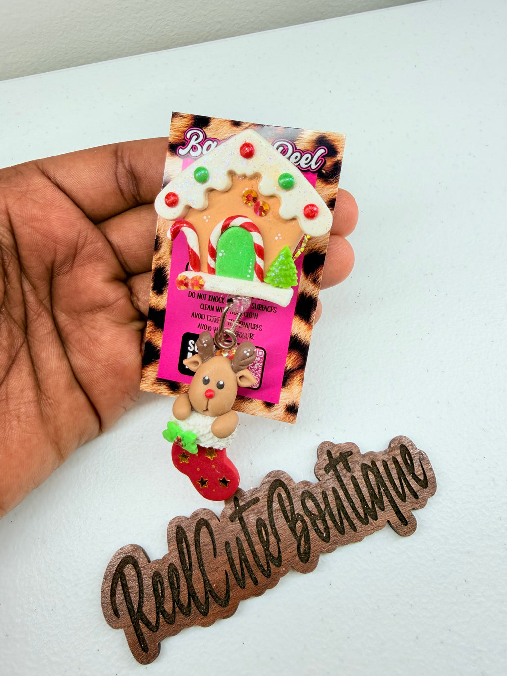 Gingerbread House BELT CLIP Badge Reel | Clay Christmas ID Badge Holder | Holiday Badge Reel