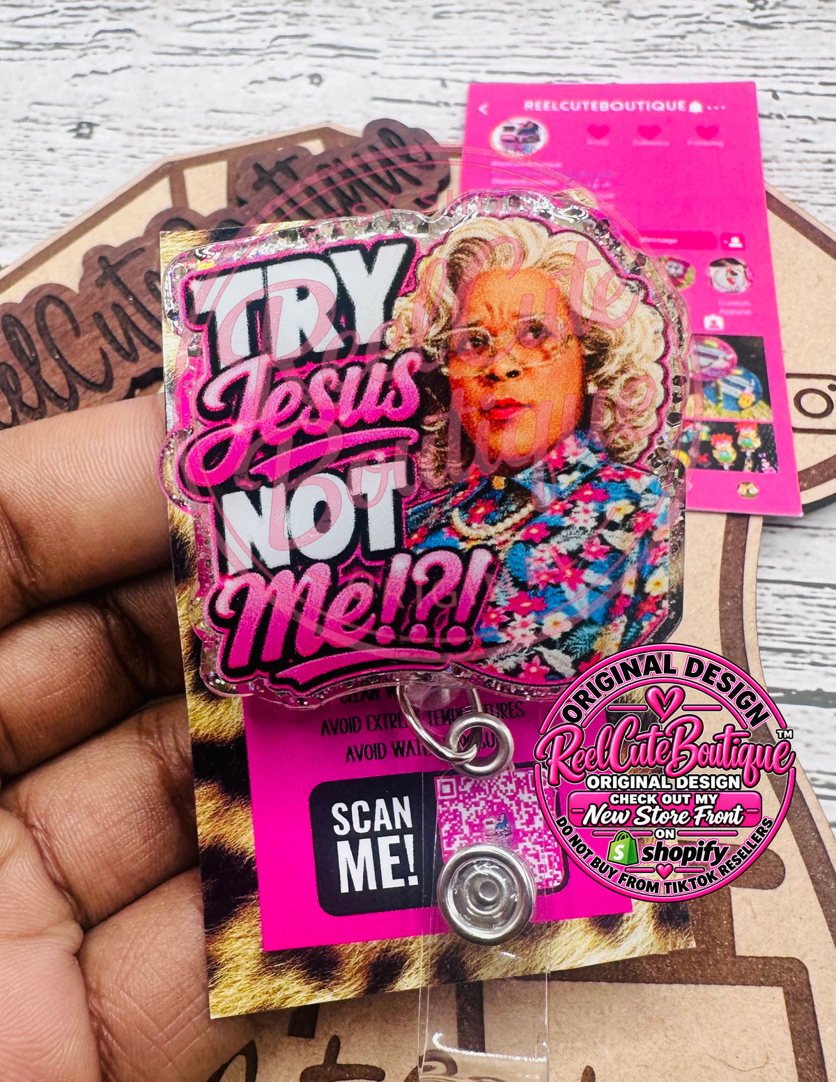 Try Jesus Not Me Healthcare Badge Reel | Nurse & Medical Retractable ID Badge Holder