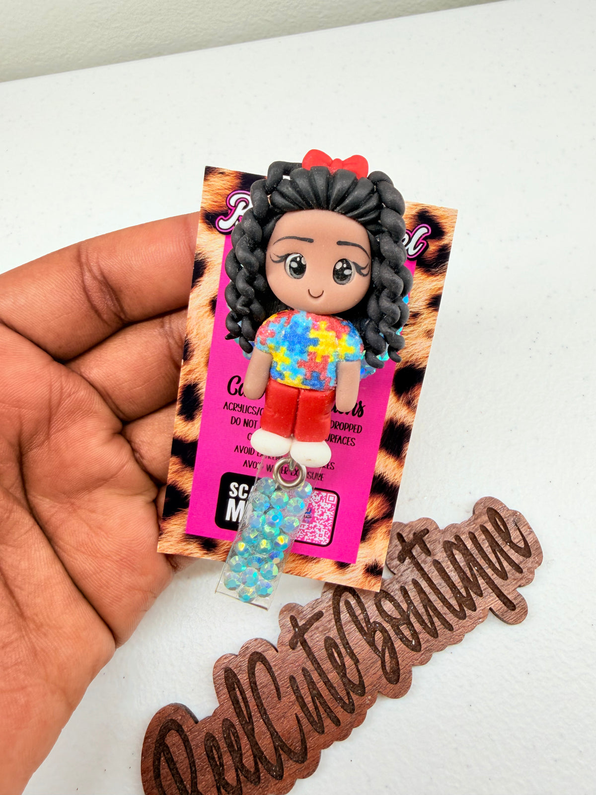 Clay Healthcare Girl Badge Reel | Rhinestone ID Badge Holder | Personalized Badge Reel