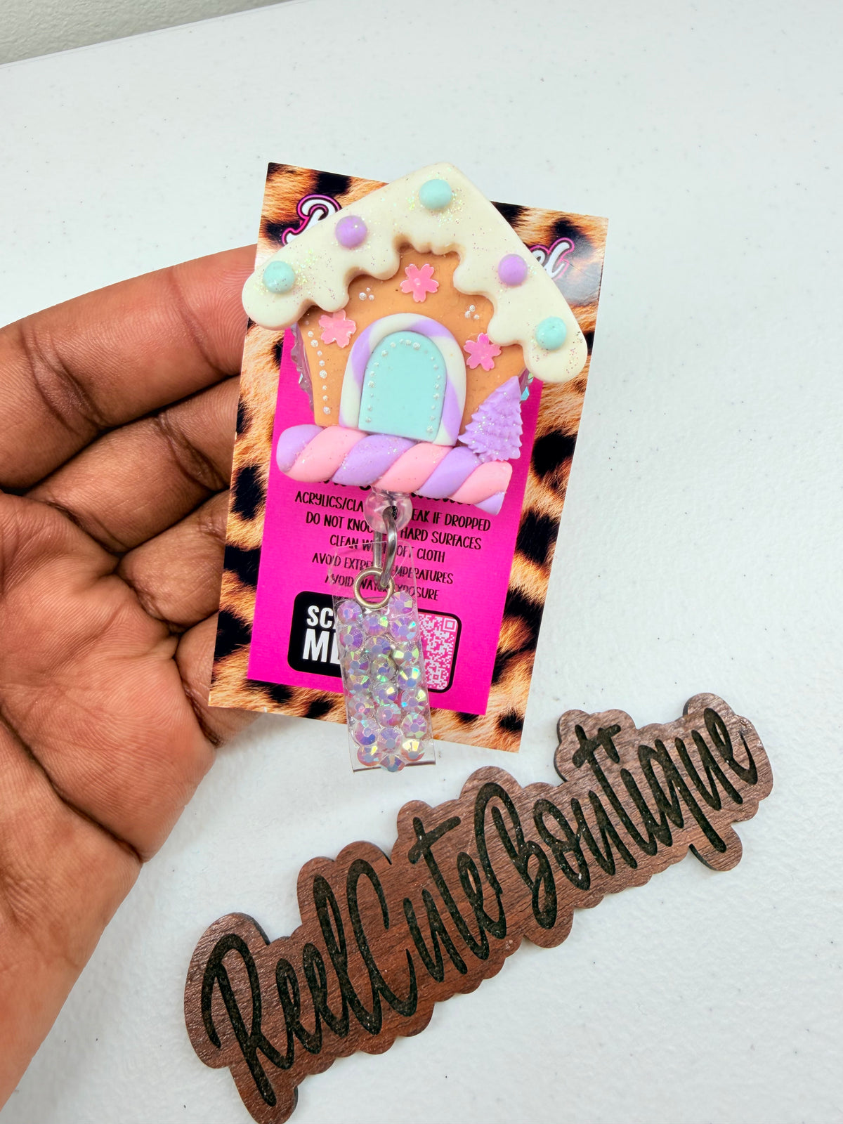 Gingerbread House BELT CLIP Badge Reel | Clay Christmas ID Badge Holder | Holiday Badge Reel