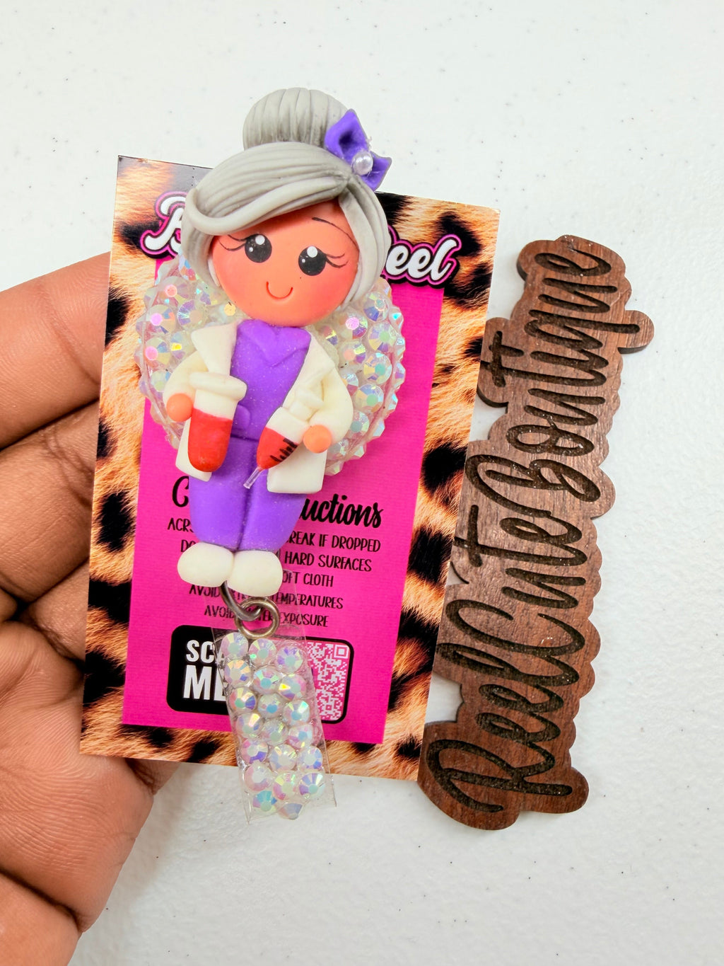 Lab Tech Themed Bedazzled Badge Reel | Clay Laboratory Technician Design | Medical Laboratory Scientist Badge Holder | Healthcare ID Reel