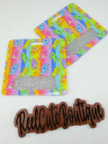 Emotion Bear Horizontal Glitter Acrylic Badge Buddy | Retro 2000s ID Badge Backer | Standard Size