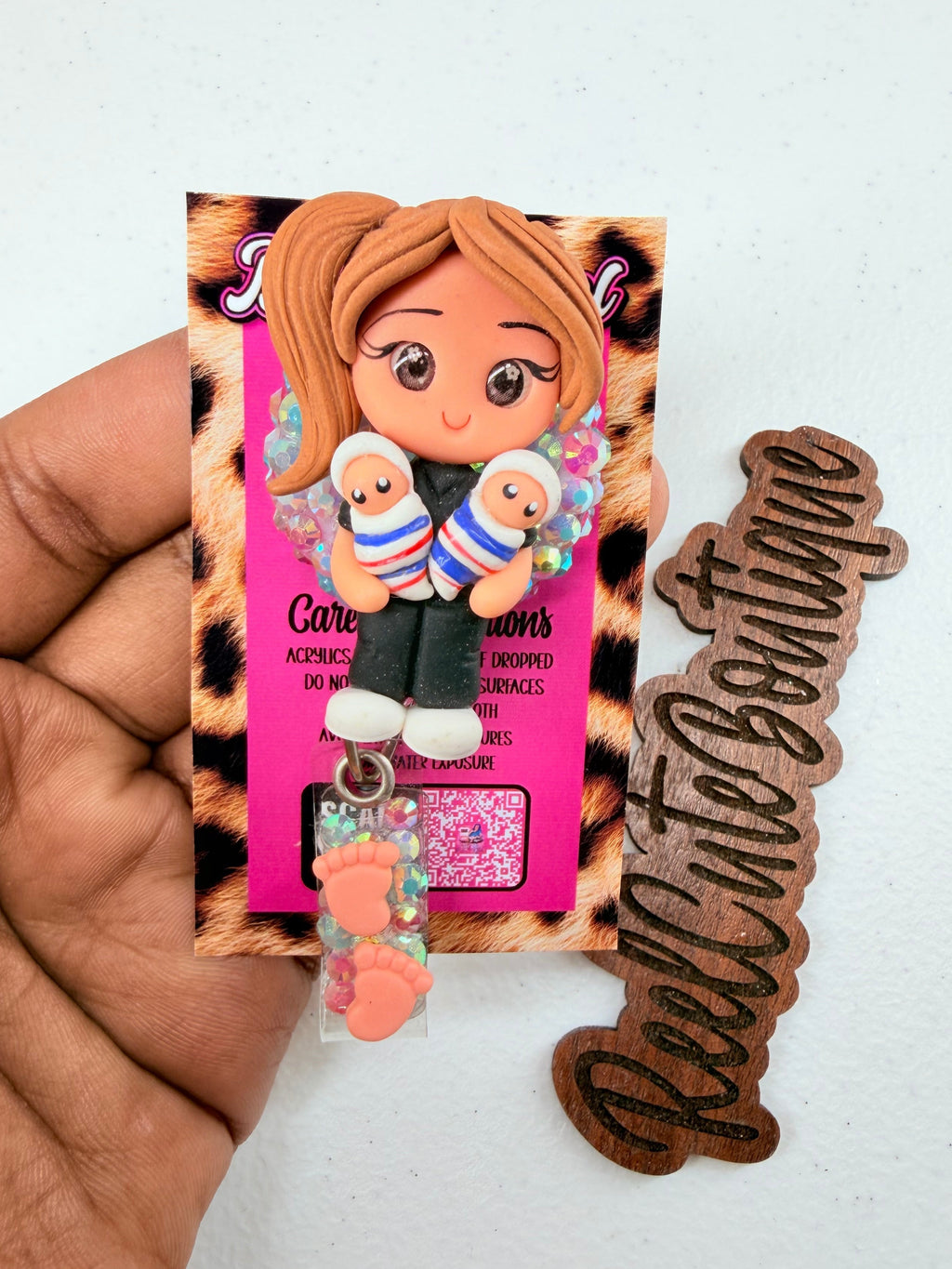 Mother Baby Nurse Bedazzled Badge Reel | Clay Nurse Doll with Baby | Postpartum & Maternity Nurse Badge Holder | Healthcare ID Reel (Copy)
