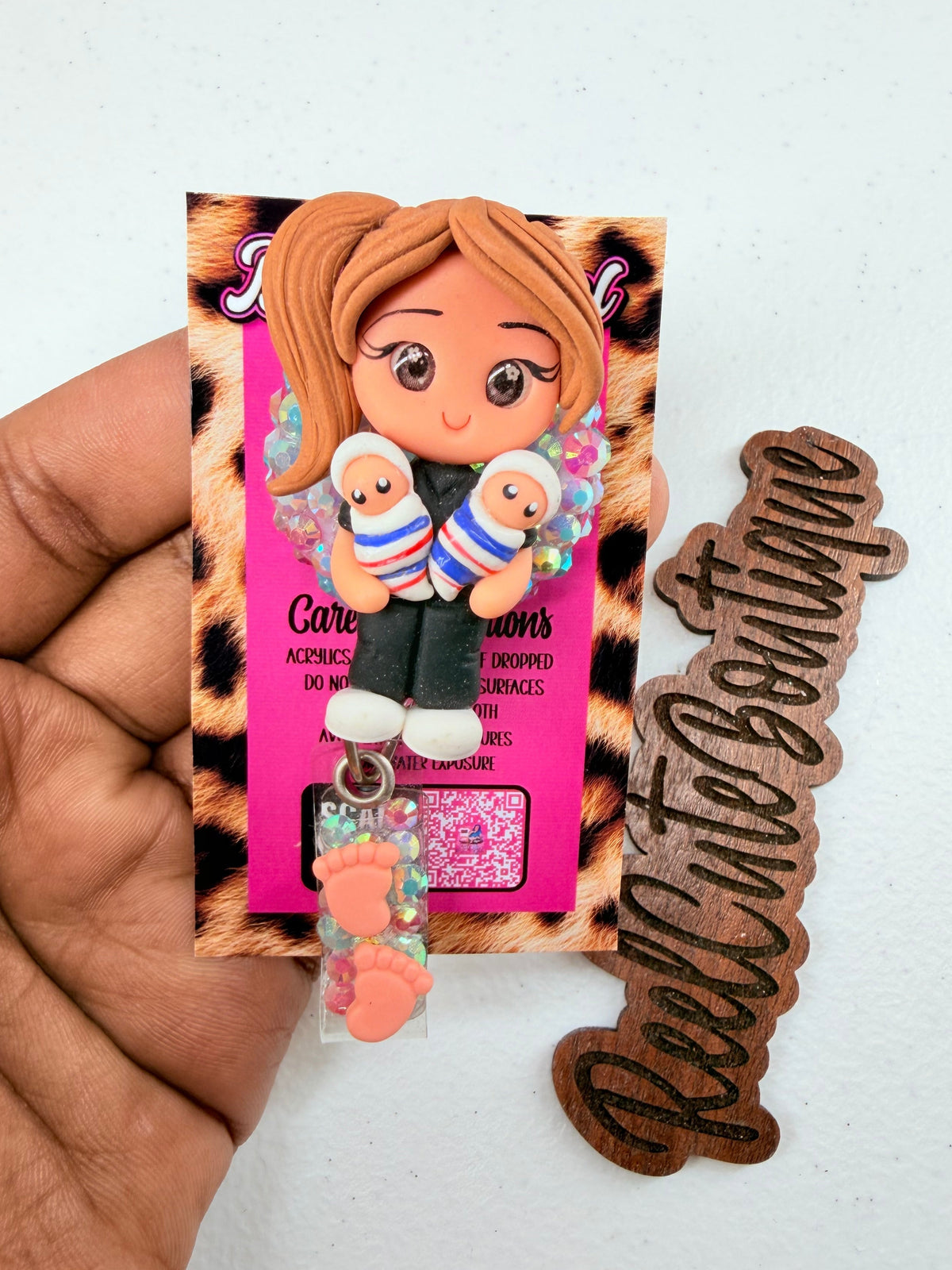 Mother Baby Nurse Bedazzled Badge Reel | Clay Nurse Doll with Baby | Postpartum & Maternity Nurse Badge Holder | Healthcare ID Reel (Copy)