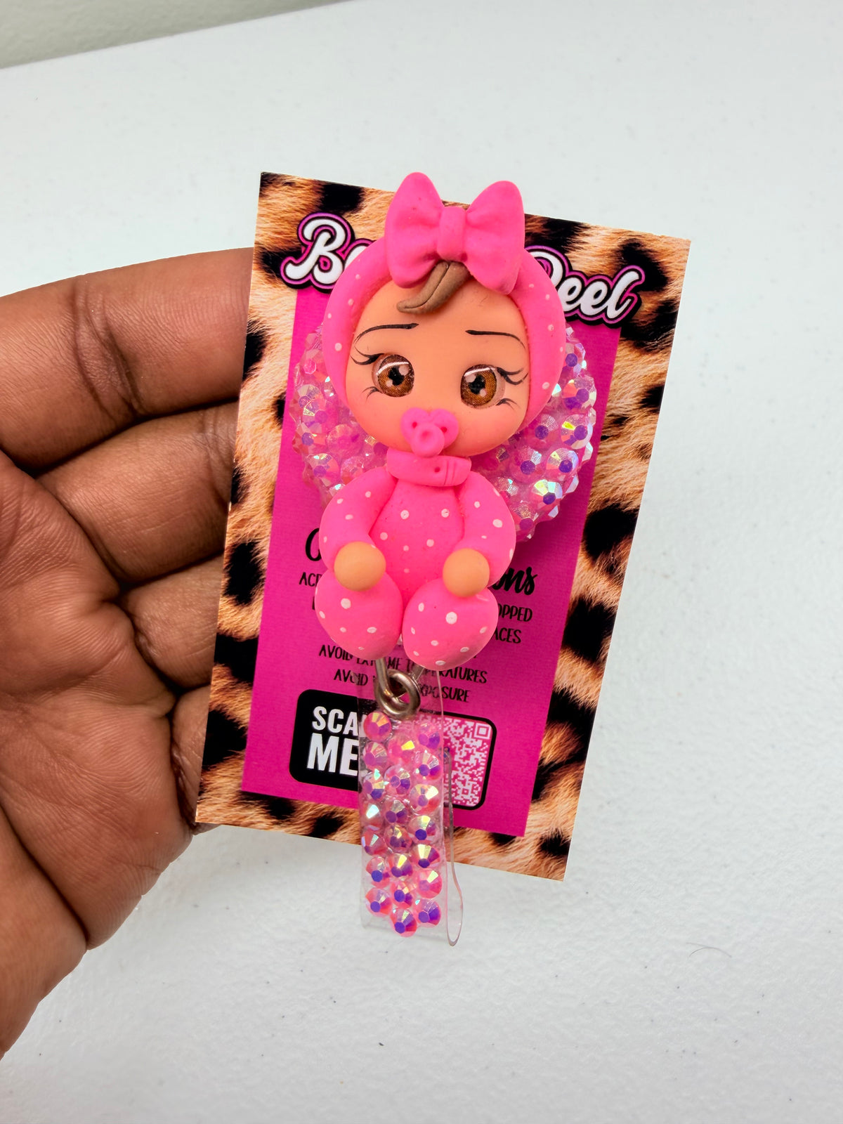 Hot Pink Clay Baby Girl Badge Reel | Cute Baby ID Badge Holder | Rhinestone Badge Reel (Copy)