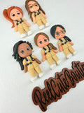 Healthcare Girl Clay Tan Scrubs Figure Badge Reel | Rhinestone Embellished ID Holder