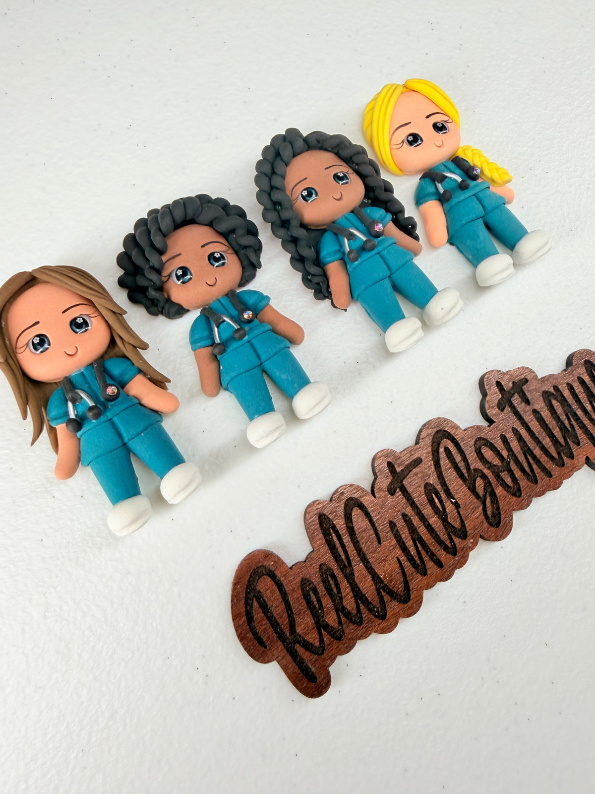 Healthcare Girl Clay Figure Badge Reel | Rhinestone Embellished ID Holder