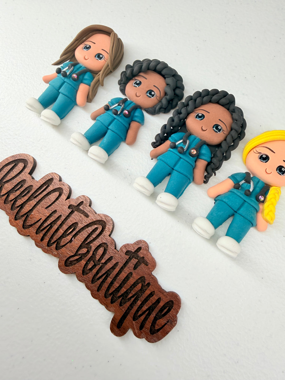 Healthcare Girl Clay Figure Badge Reel | Rhinestone Embellished ID Holder