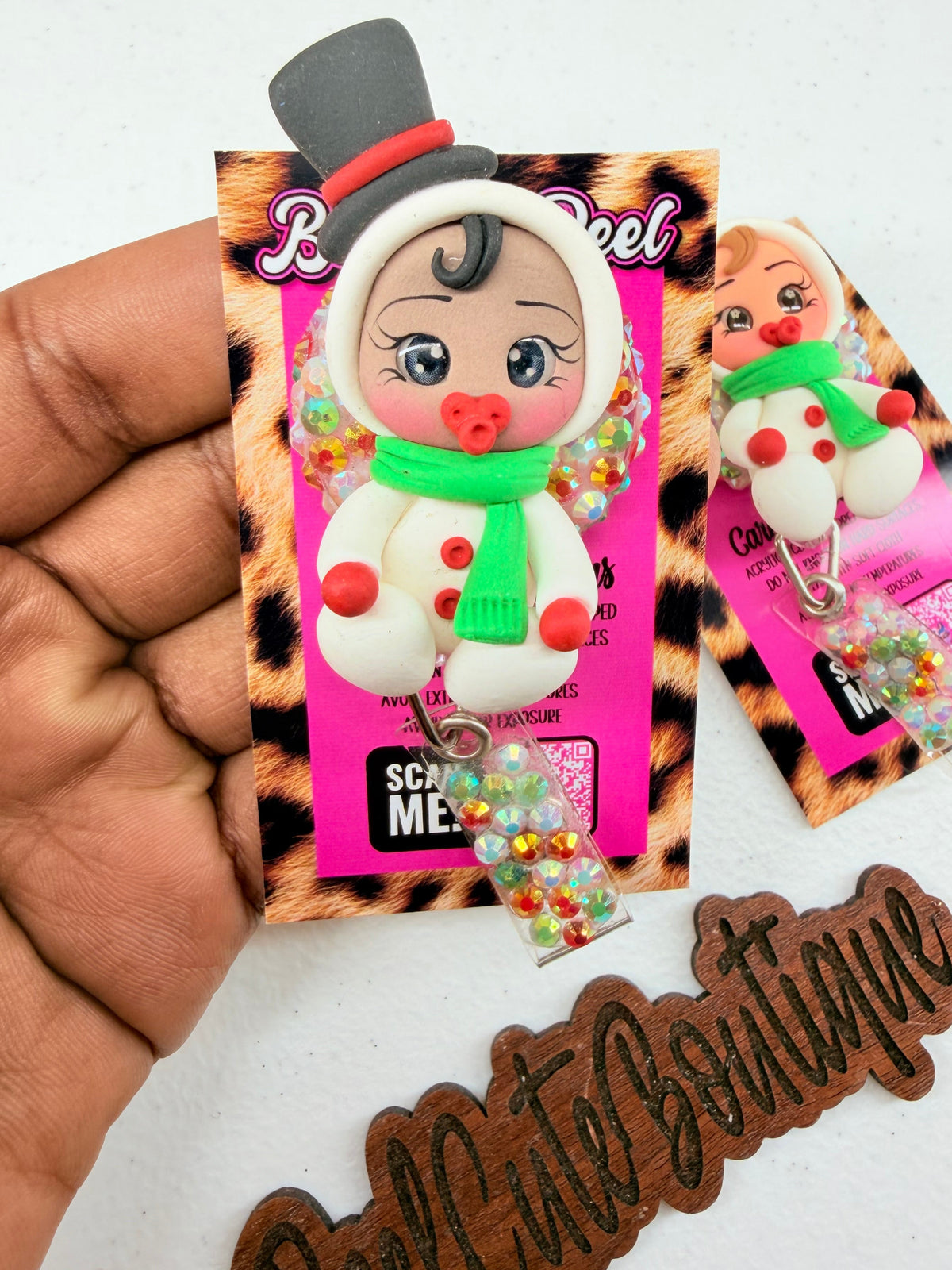 Clay Christmas Baby BELT Clip Badge Reel | Blue Baby ID Badge Holder | Cute Character Badge Reel