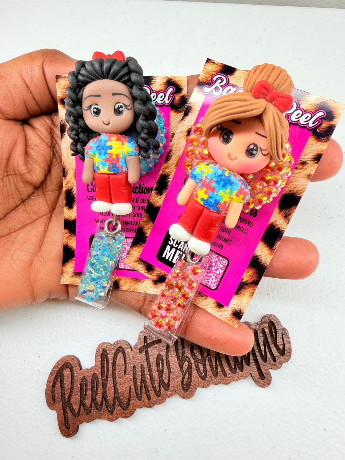 Clay Healthcare Girl Badge Reel | Rhinestone ID Badge Holder | Personalized Badge Reel