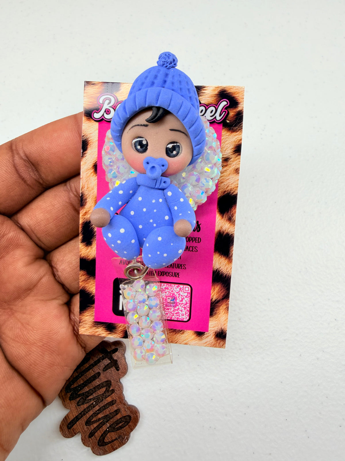 Baby Boy NICU Nurse Bedazzled Badge Reel | Clay Baby Boy Design | Pediatrics, Mother Baby & Neonatal Nurse Badge Holder | Healthcare ID Reel