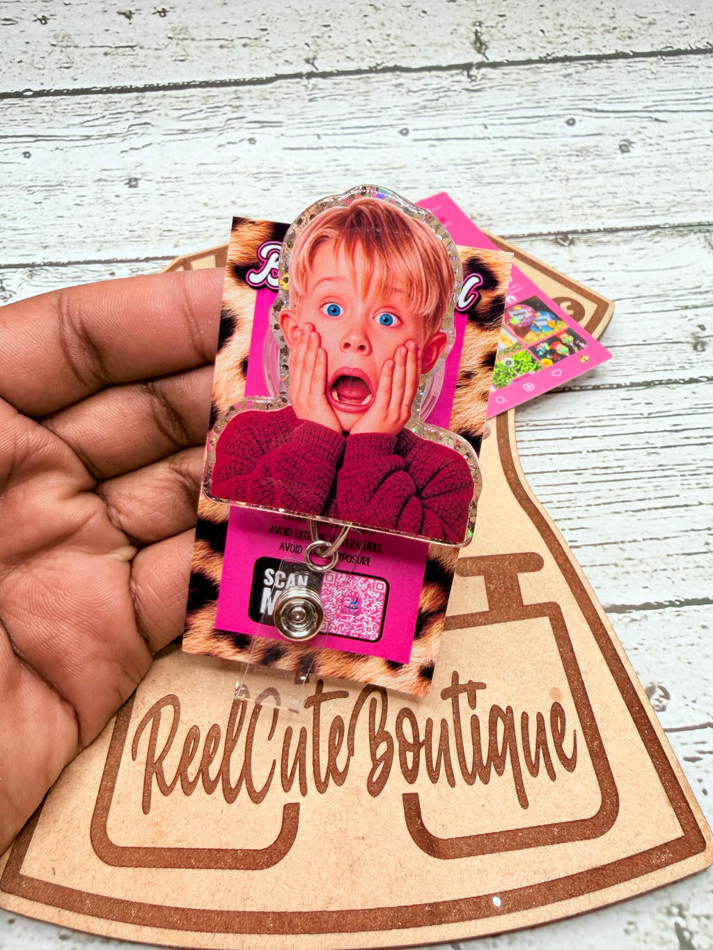 Funny Shocked Face Badge Reel | Holiday Movie Inspired Retractable ID Holder