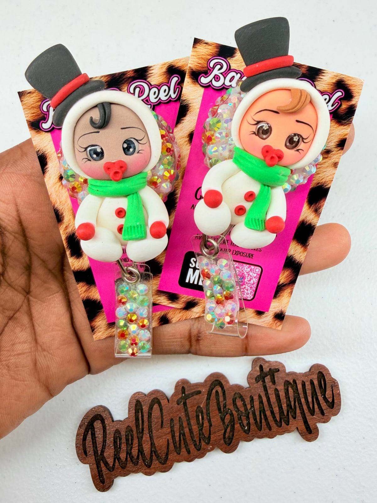 Clay Christmas Baby BELT Clip Badge Reel | Blue Baby ID Badge Holder | Cute Character Badge Reel