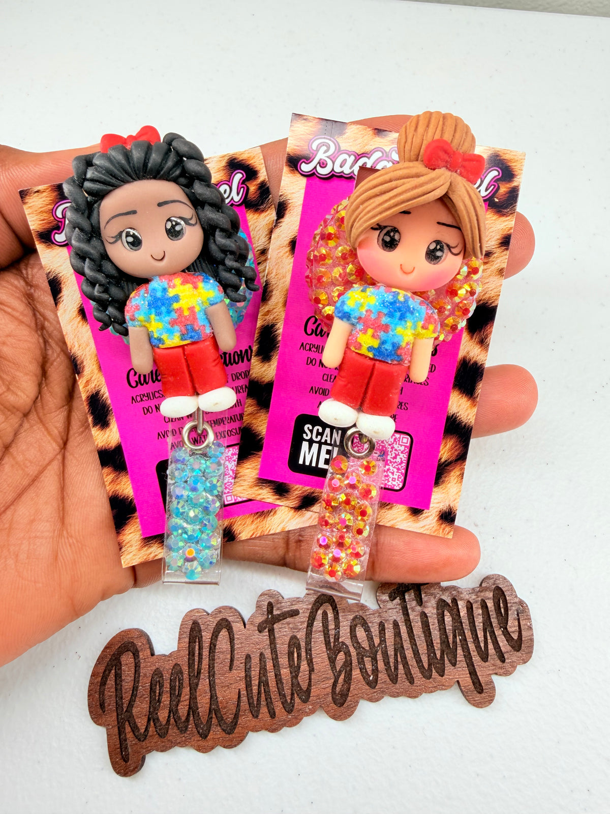 Clay Healthcare Girl Badge Reel | Rhinestone ID Badge Holder | Personalized Badge Reel