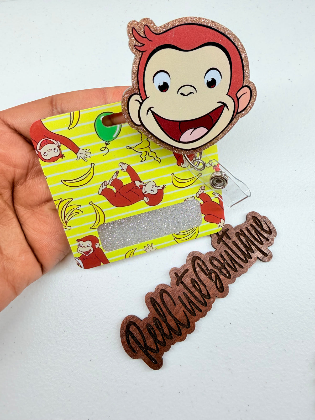 Curious Acrylic Badge Reel & Badge Buddy Set | Matching Character ID Badge Holder | Fun Pediatric & Healthcare Badge Set