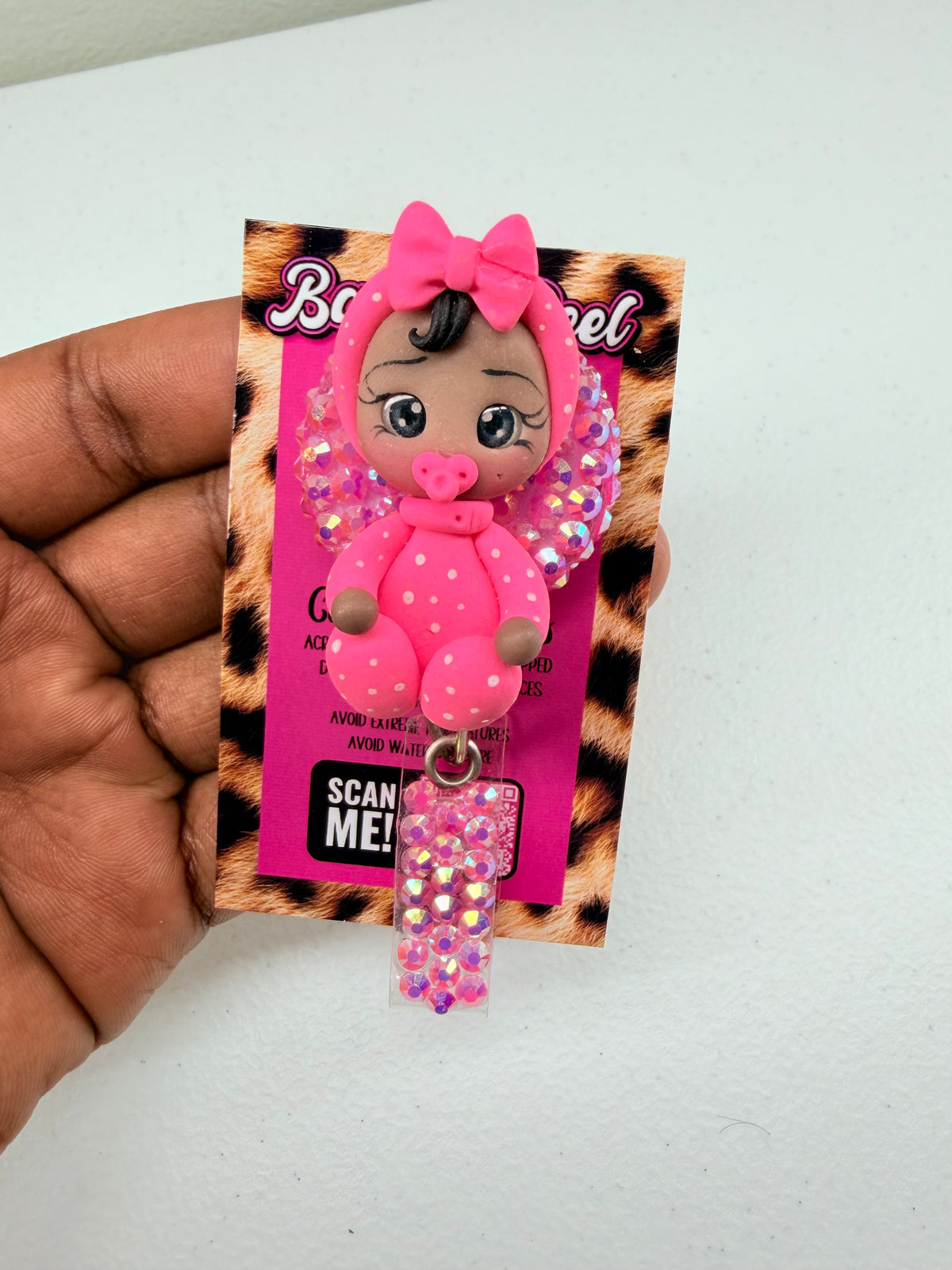 Hot Pink Clay Baby Girl Badge Reel | Cute Baby ID Badge Holder | Rhinestone Badge Reel (Copy)