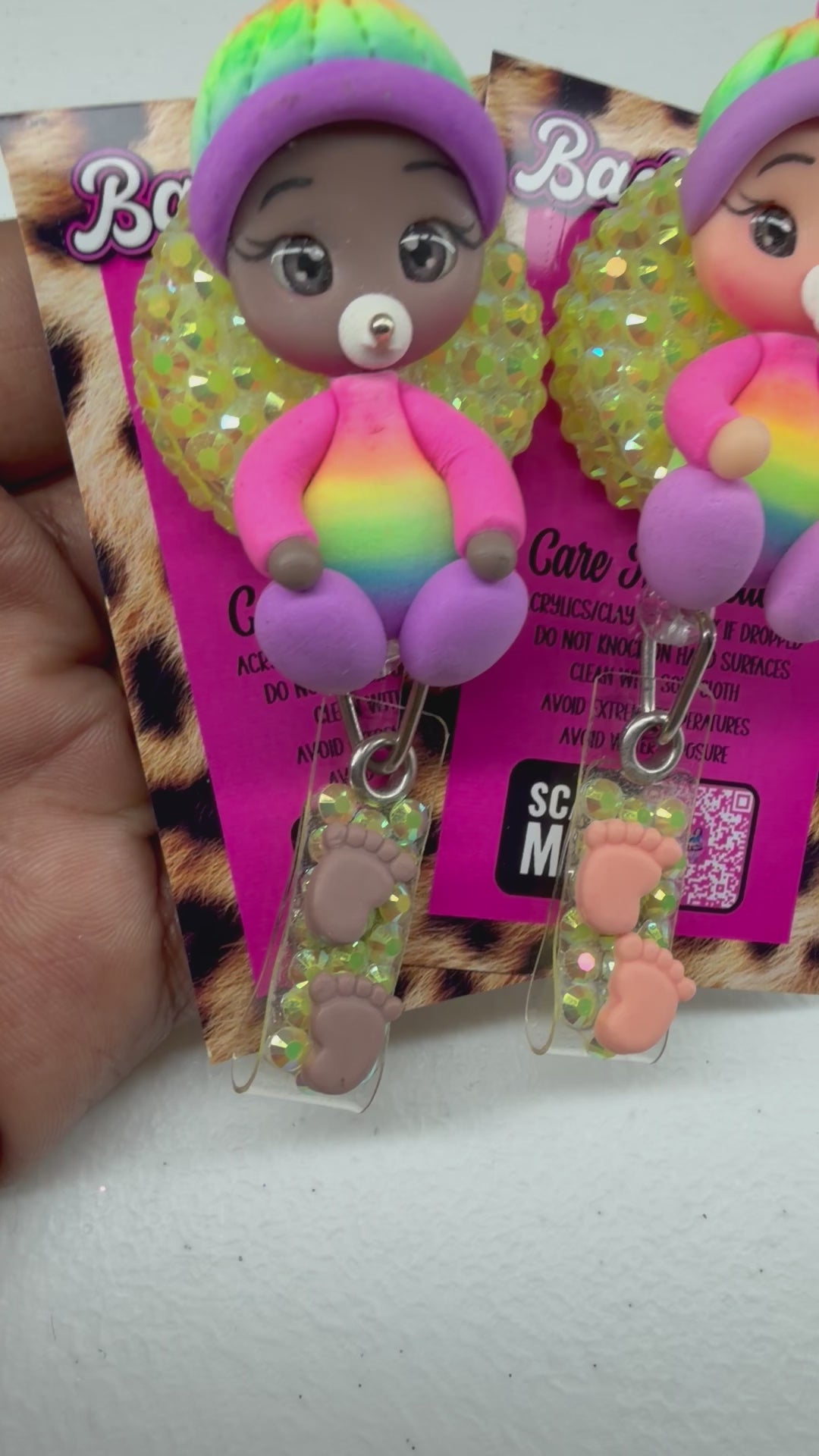 Rainbow Clay Baby Badge Reel | Cute Baby ID Badge Holder | Rhinestone Badge Reel