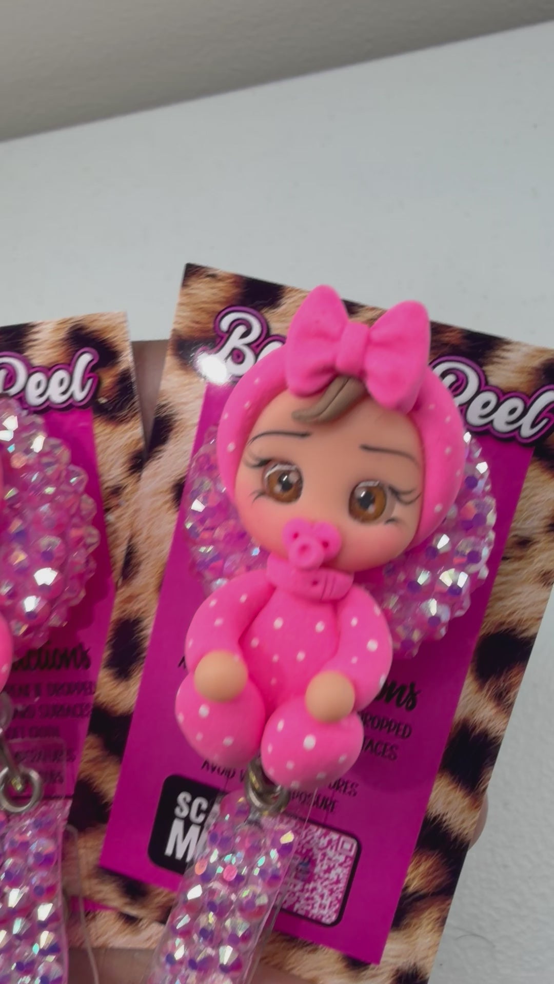 Hot Pink Clay Baby Girl Badge Reel | Cute Baby ID Badge Holder | Rhinestone Badge Reel (Copy)