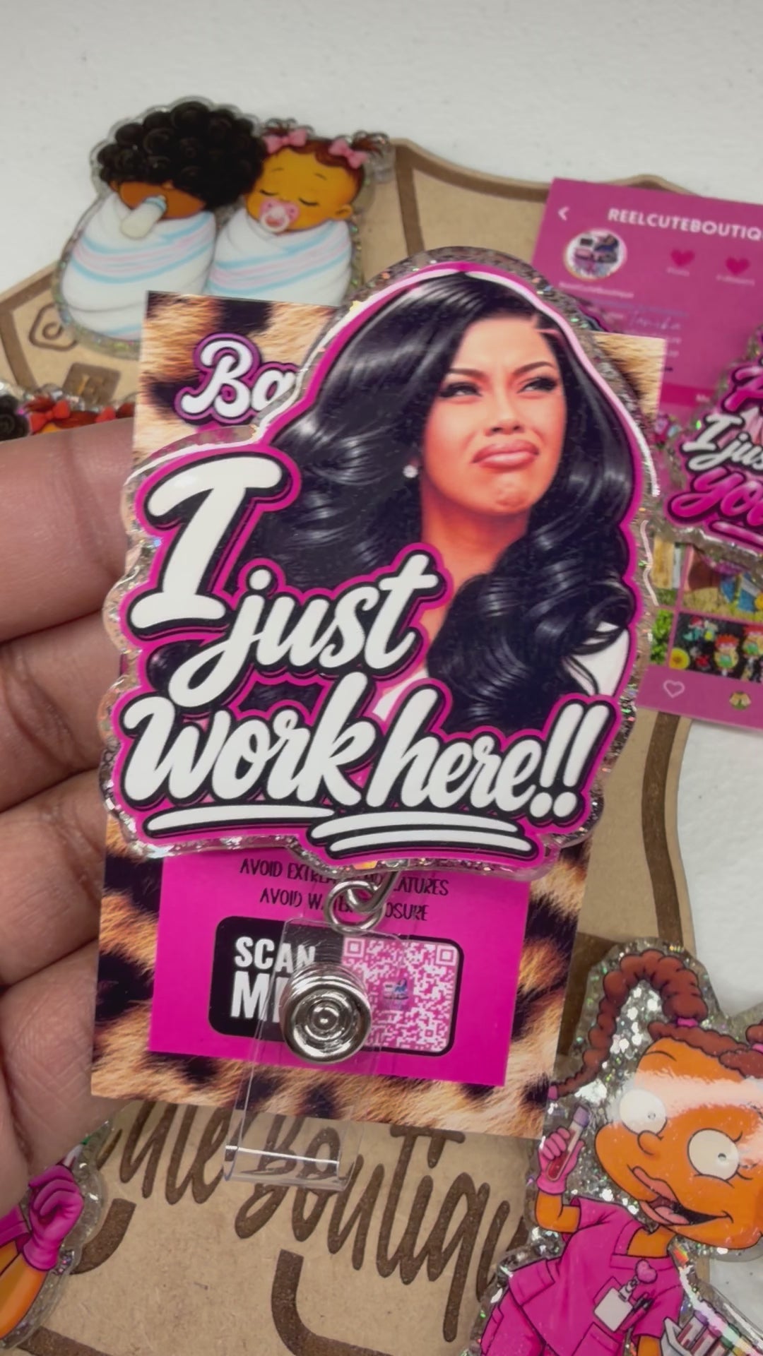 I Just Work Here!! Funny Sarcastic Badge Reel | Retractable ID Holder