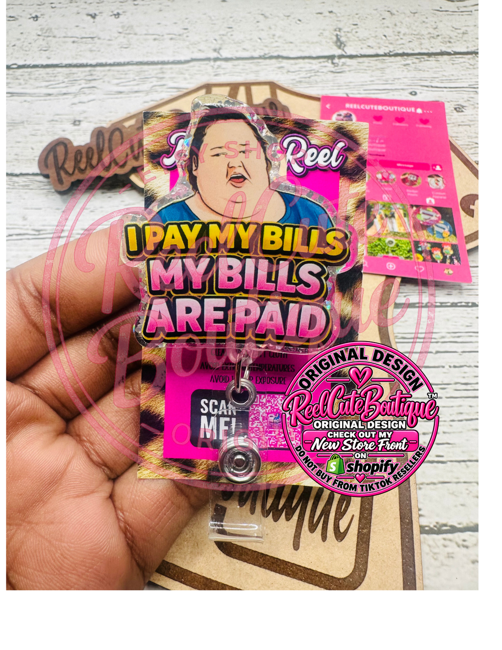 I Pay My Bills Badge Reel | Funny Sassy Acrylic Retractable ID Badge Holder | Statement Badge Reel