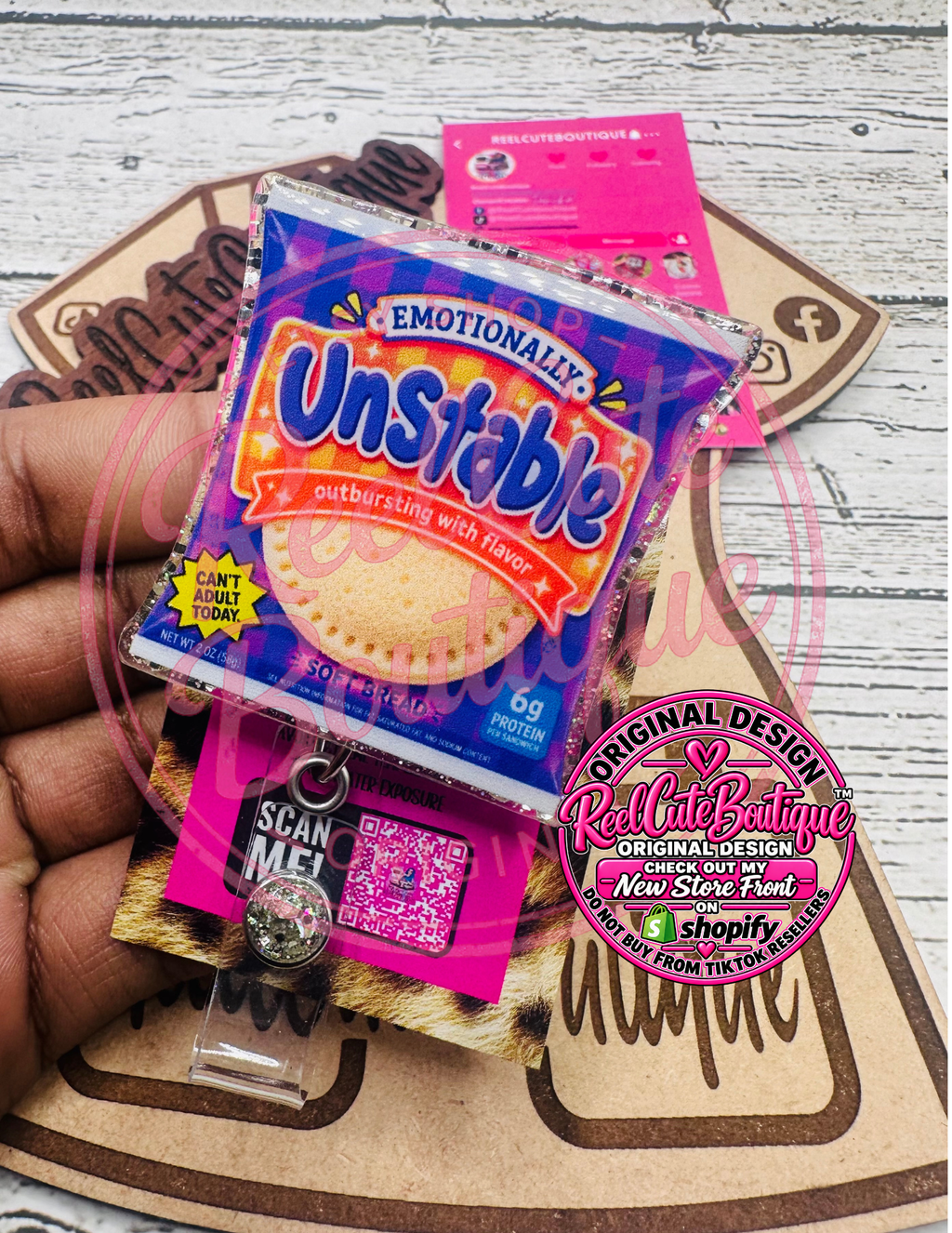 Emotionally Unstable Badge Reel | Funny Snack Inspired Acrylic ID Holder | Retractable Work Badge Reel