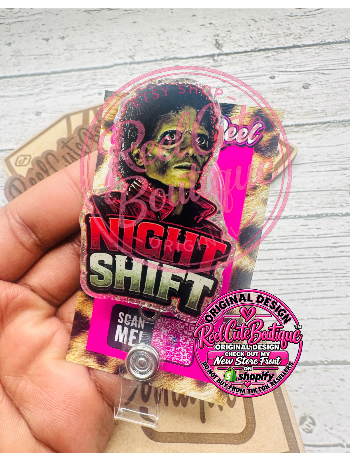 Night Badge Reel | Funny Acrylic Badge Reel | Healthcare ID Badge Holder | Retractable Badge Reel