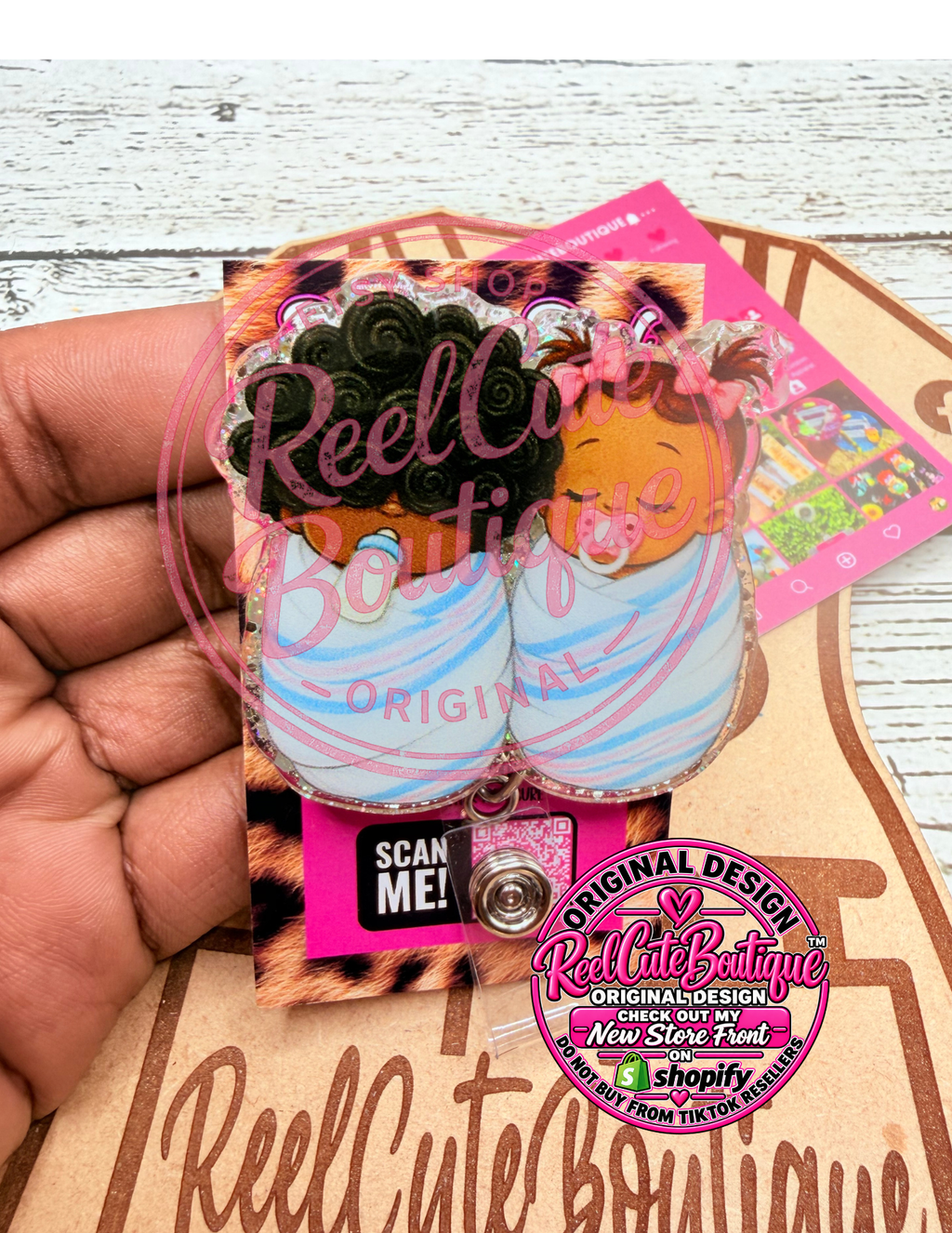 Twin Baby Badge Reel | Cute Best Friend Acrylic Badge Reel | NICU Retractable ID Badge Holder | Bestie Gift Badge Reel