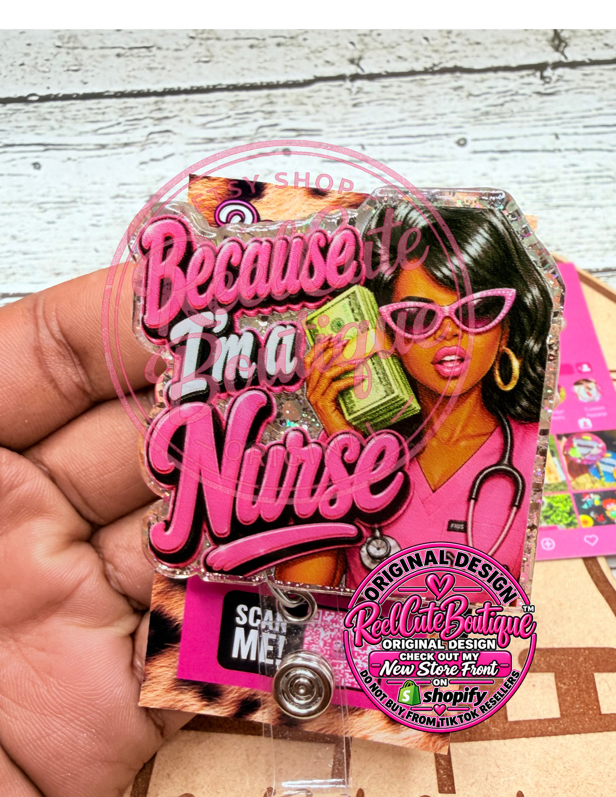 Because Nurse Badge Reel | Funny Nurse Acrylic Badge Reel | Pink Nursing ID Badge Holder | Sassy Healthcare Retractable Badge Reel