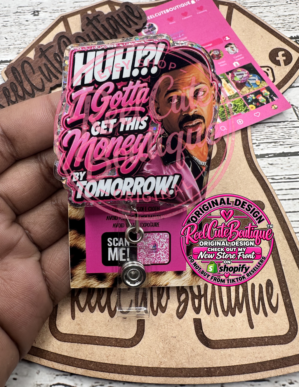 Huh I Gotta Get This Money By Tomorrow Badge Reel | Funny Work Quote Acrylic Badge Reel | Sassy Retractable ID Badge Holder | Work Humor Badge Reel