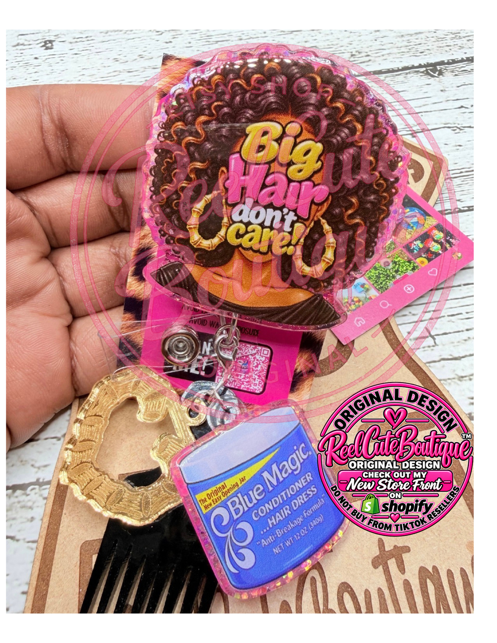 Big Hair Don’t Care Belt Clip Badge Reel | Beauty ID Badge Holder
