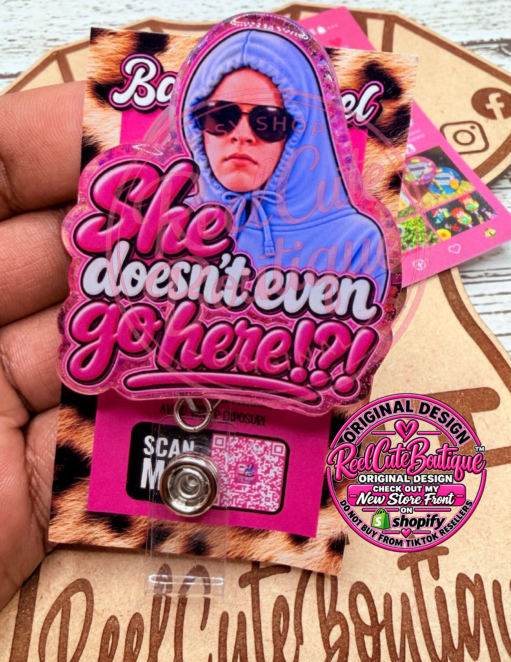 She Doesn’t Even Go Here?! Funny Sarcastic Badge Reel | Retractable ID Holder