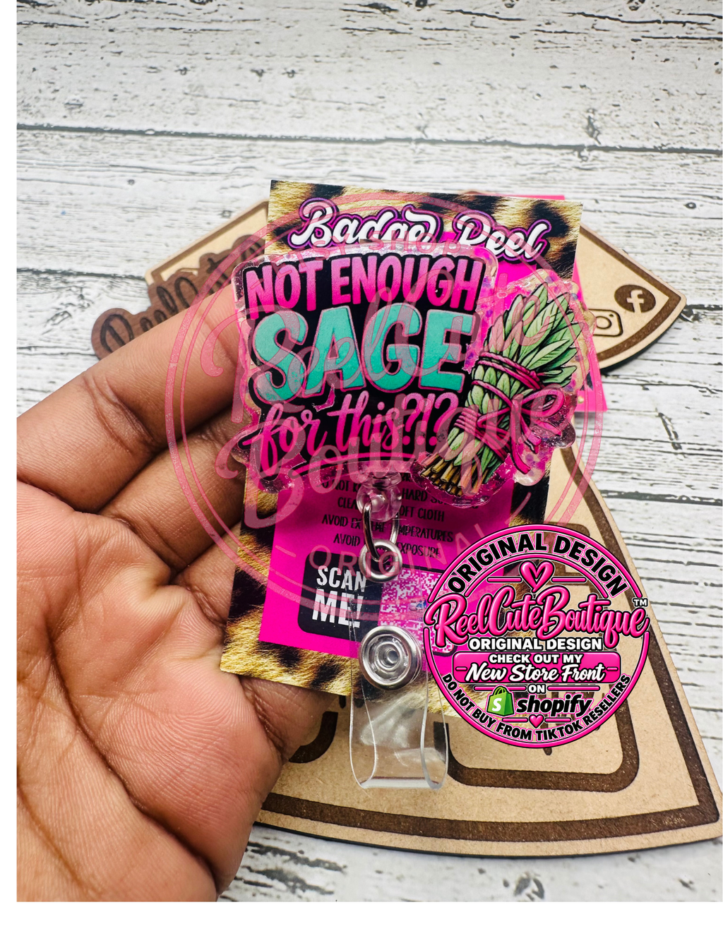 Pink Not Enough Sage?! Funny Badge Reel Humor Acrylic Badge Reel | Retractable ID Badge Holder | Funny Work Badge Reel