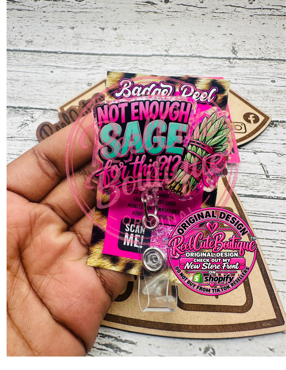 Pink Not Enough Sage?! Funny Badge Reel Humor Acrylic Badge Reel | Retractable ID Badge Holder | Funny Work Badge Reel